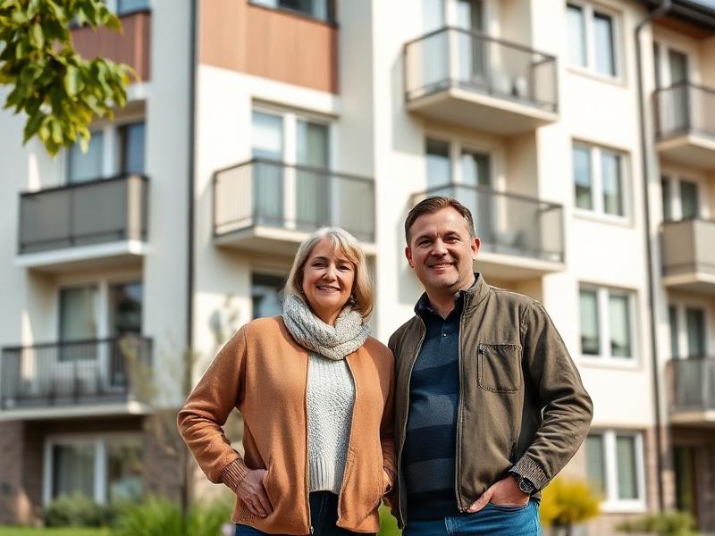 Privates Eigentümer-Paar vor ihrem vermieteten Mehrfamilienhaus